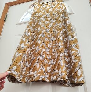 Rachel Zoe L Mini Swing Babydoll Dress Linen Sleeveless Relaxed Gold Brown Print